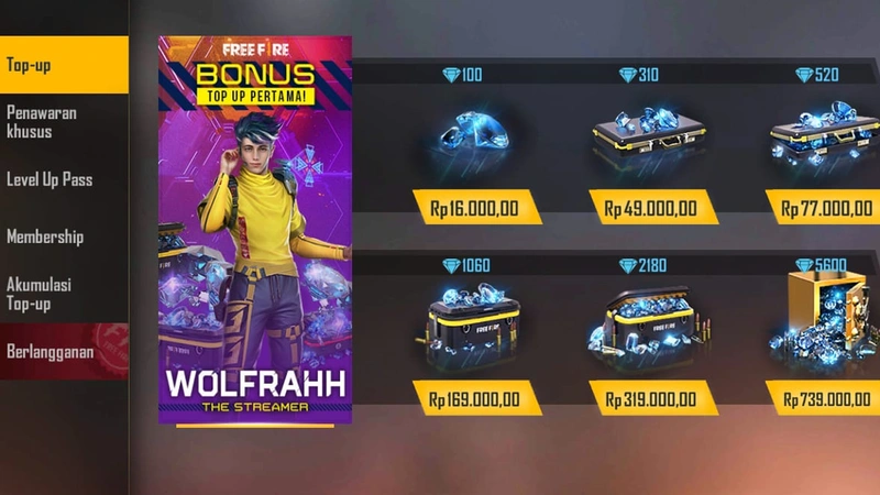 cara top up free fire di shopee